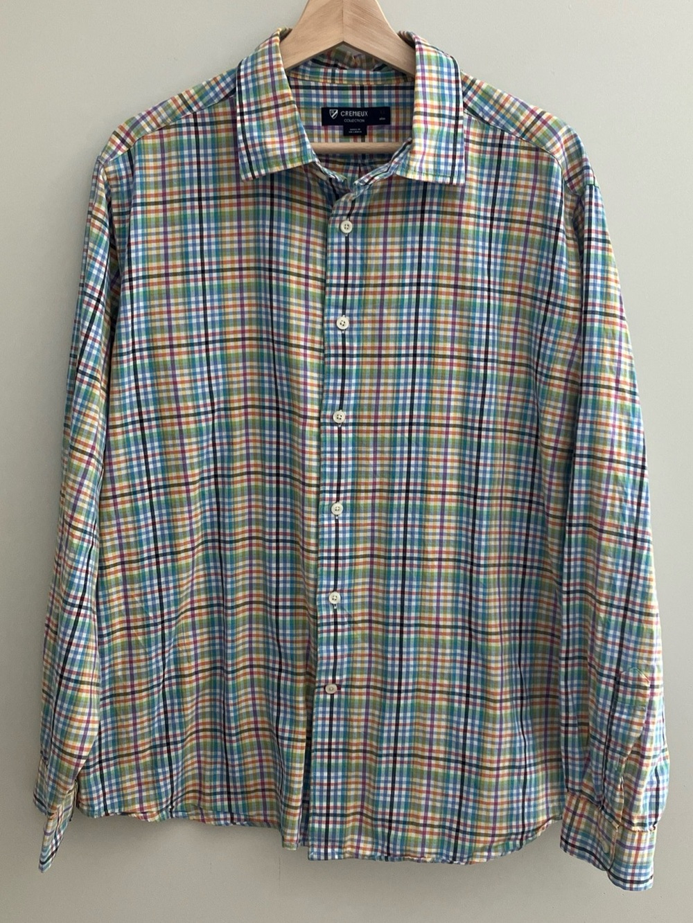 Cremieux Collection LS Shirt Multi Color Plaid Madras 100% Cotton Mens XL
